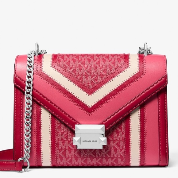 Michael Kors Whitney MD Color-Block and Signature Logo Shoulder Bag Raspberry - Picture 1 of 11